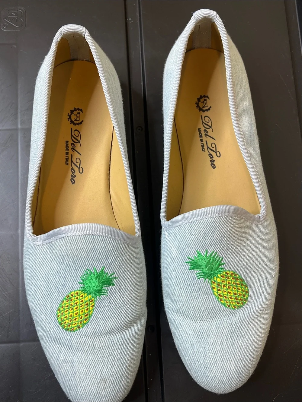 Deluc Light Gray Pineapple Embroidered Slip-On Loafers